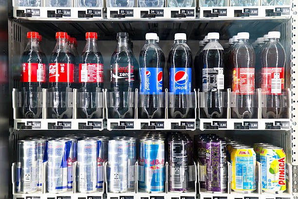 various sodas in a vending machine