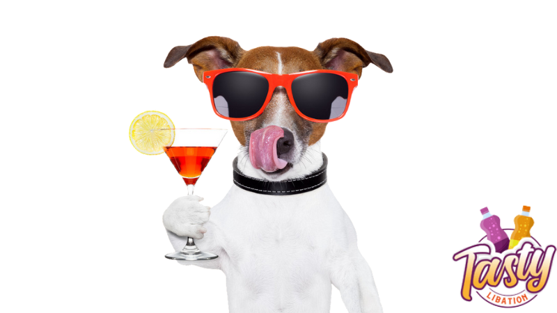 dog with glasses holding glass of root beer