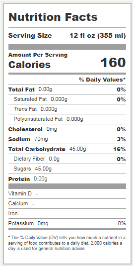 barqs root beer nutrition label