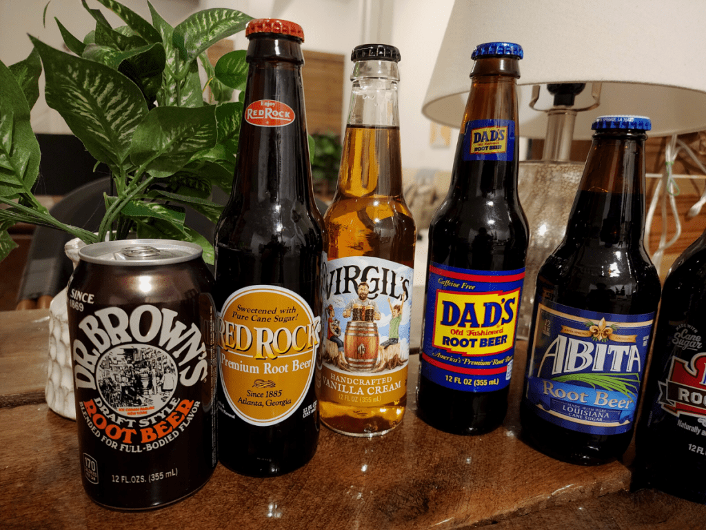 assortment of root beer bottles