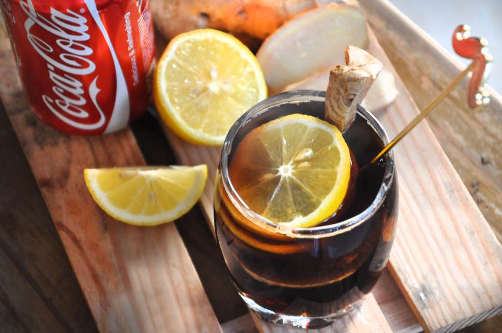 cola drink with lemon and ginger