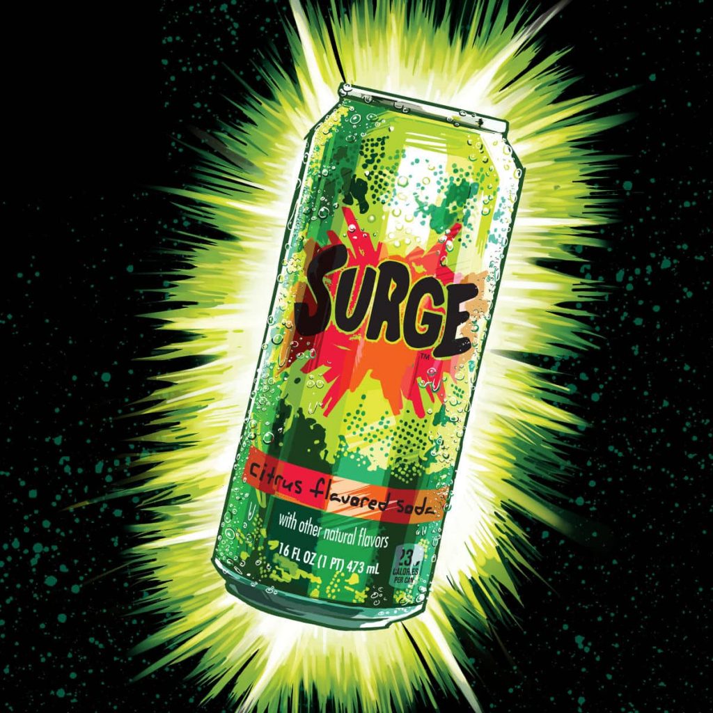 surge soda ad displayed