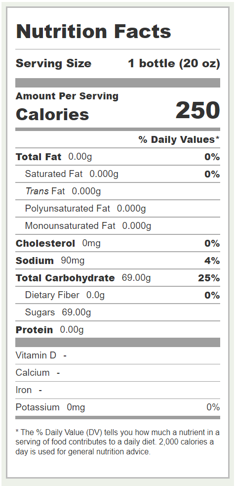 Nutrition facts for crystal pepsi