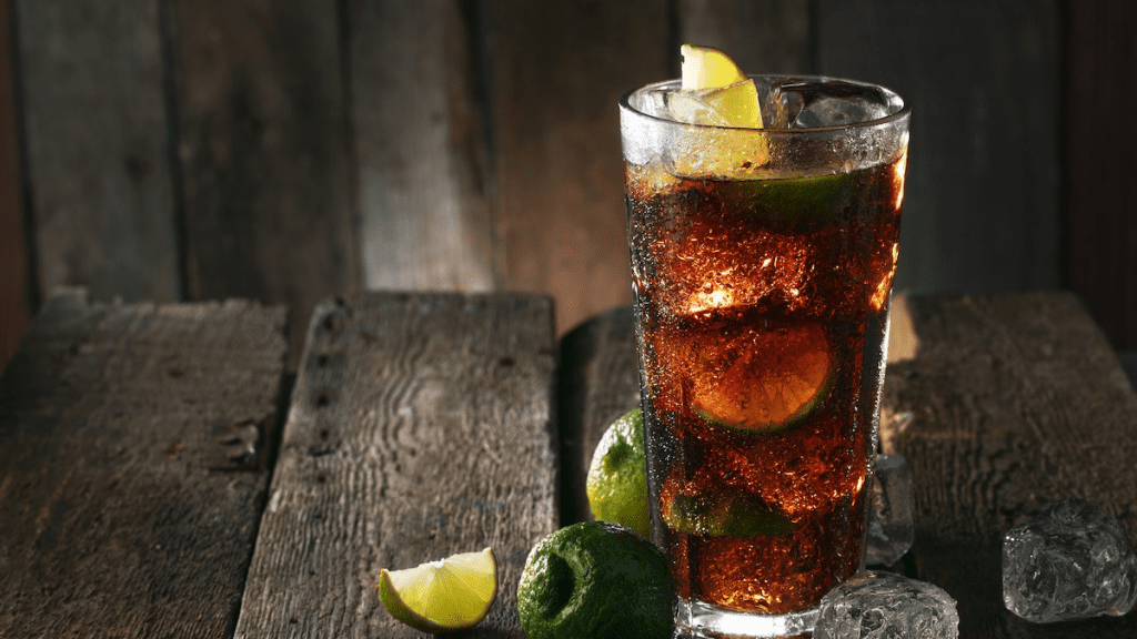 cuba libre with a lime in a glass